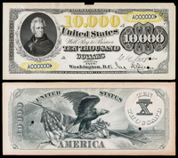 На доларових купюрах 1870-х років номіналом в 10 000 був зображений 7 президент США Ендрю Джексон