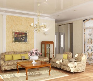 Дизайн залу в квартирі, виконаний   в класичному стилі   , Вимагає простору, то є великий площі кімнати